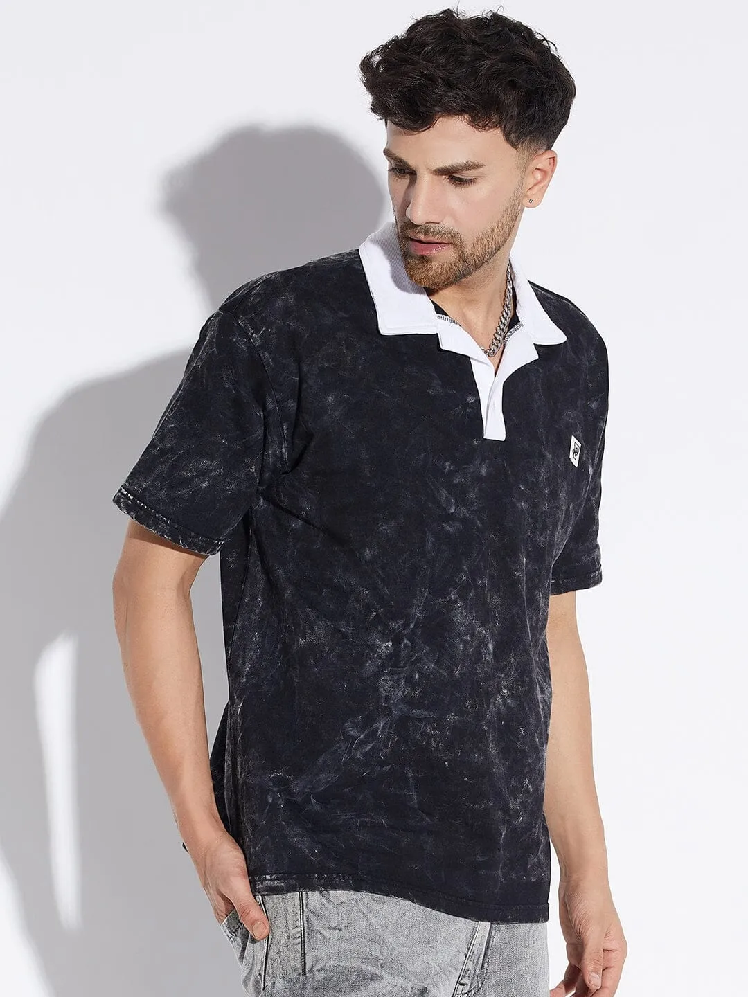 Acid Wash Oversized Polo Tee