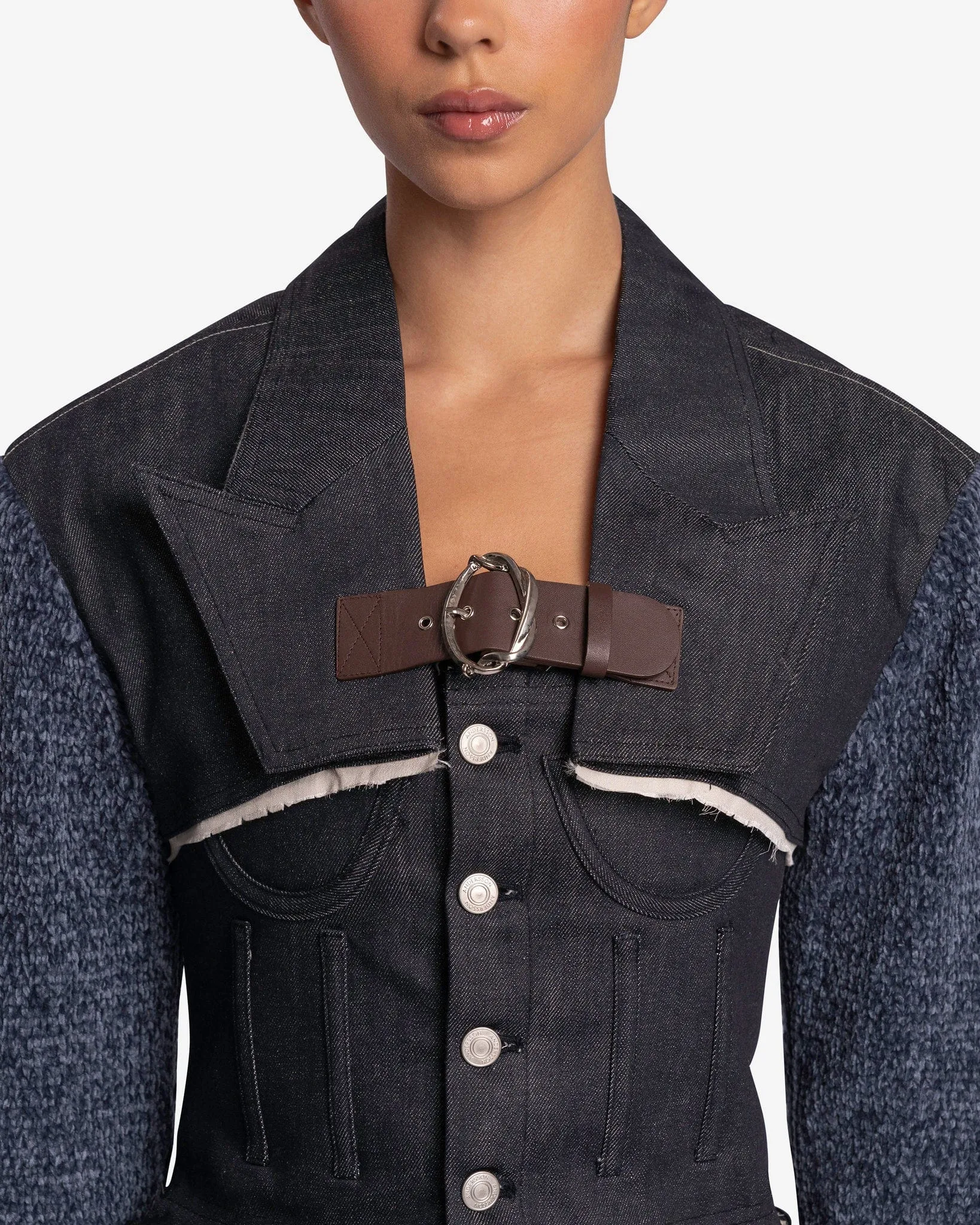 Andersson Bell Adelina Buckle Opening Micro Jacket in Indigo Blue