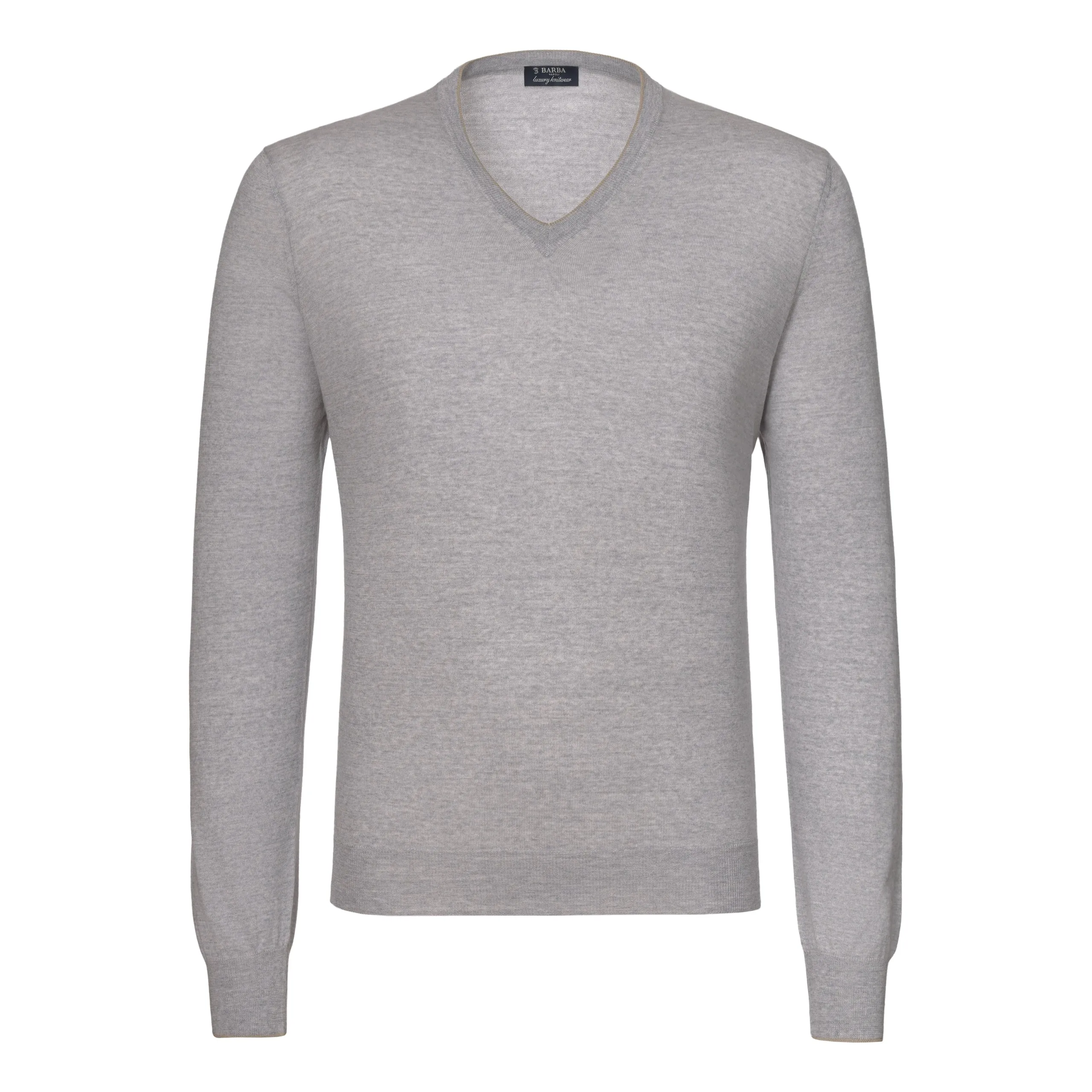  Barba Napoli V-Neck Virgin Wool Pullover in Grey Melange