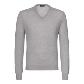  Barba Napoli V-Neck Virgin Wool Pullover in Grey Melange