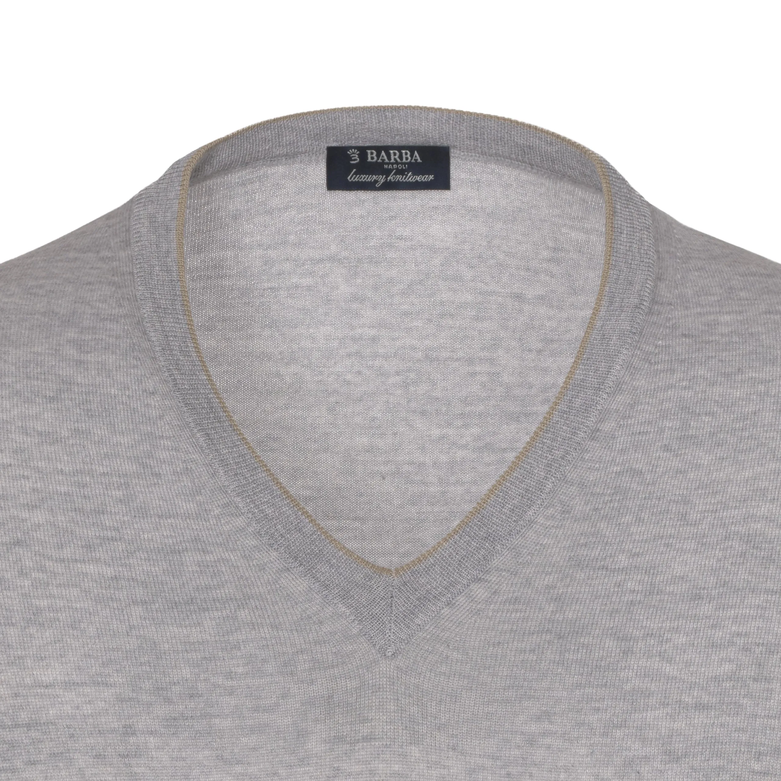  Barba Napoli V-Neck Virgin Wool Pullover in Grey Melange