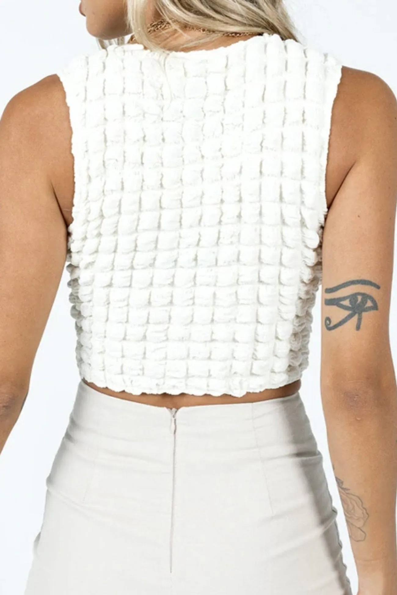 Beige Bubble Textured Tank Crop Top