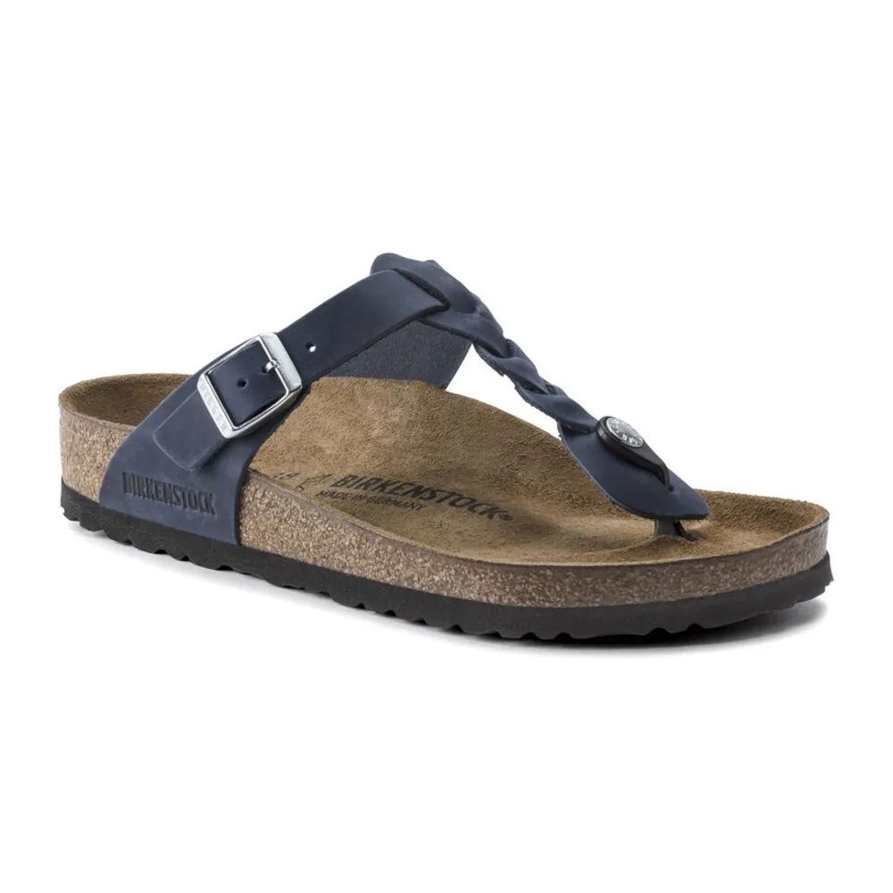 Birkenstock Gizeh Braid Navy Oiled Leather Women’s Sandals (Regular)