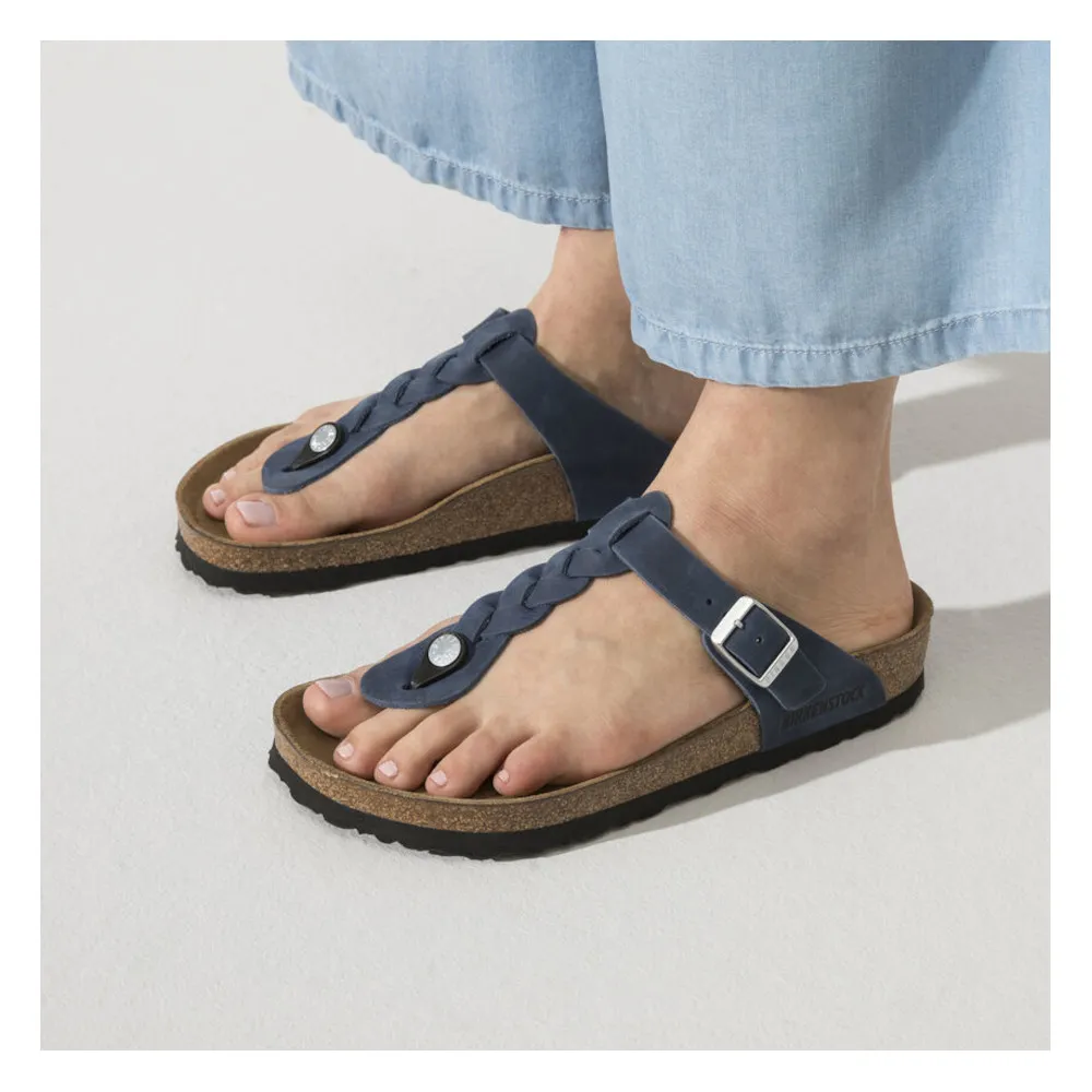 Birkenstock Gizeh Braid Navy Oiled Leather Women’s Sandals (Regular)