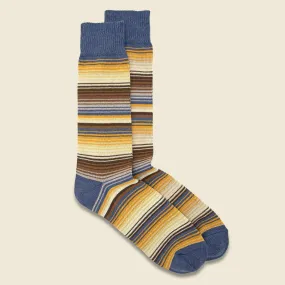 Blanket Stripe Crew Sock - Blue Grey