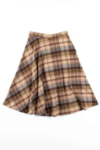 Brown Plaid Midi Skirt