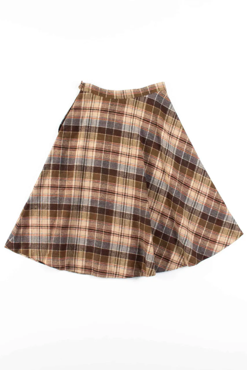 Brown Plaid Midi Skirt