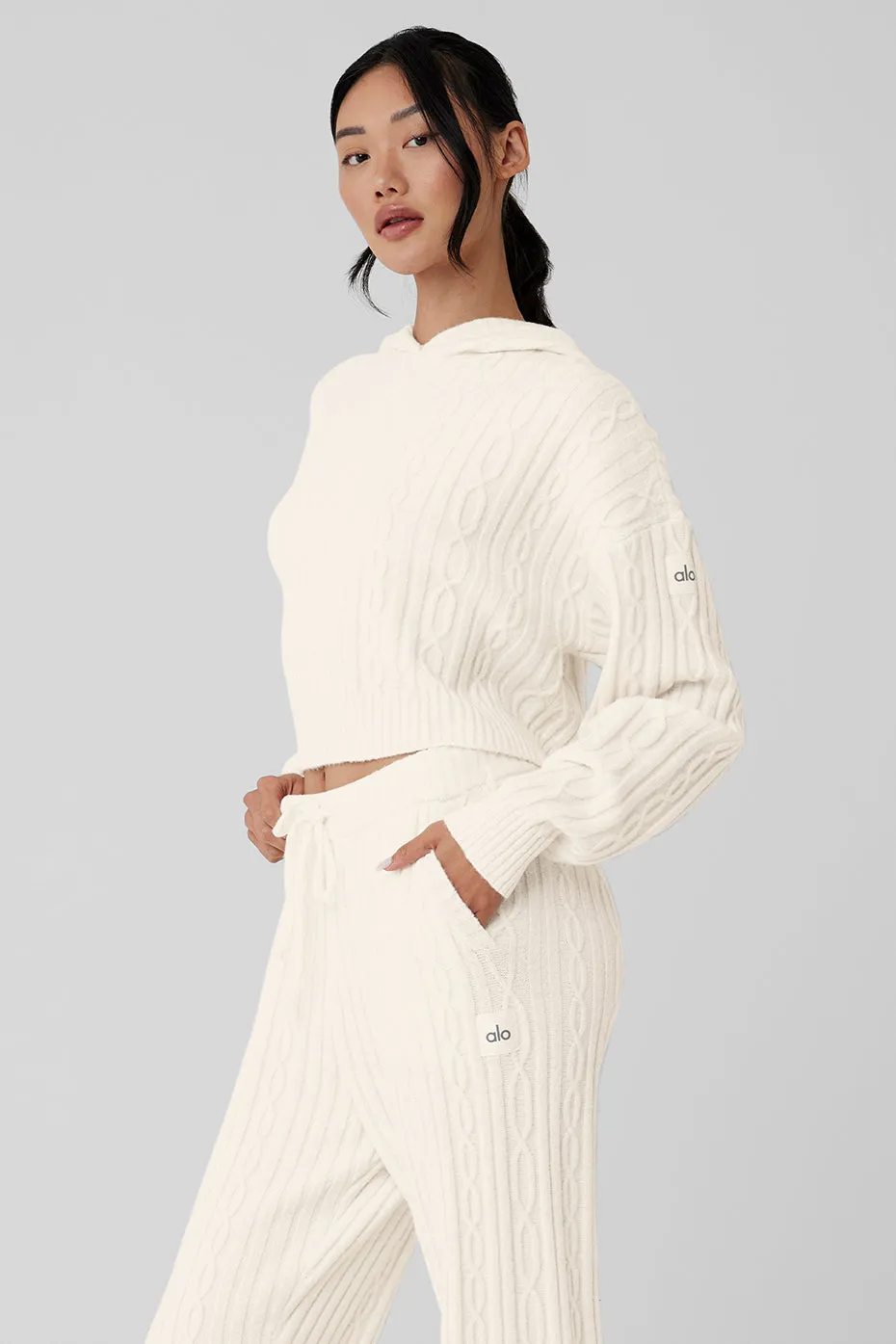 Cable Knit Winter Bliss Hoodie - Ivory