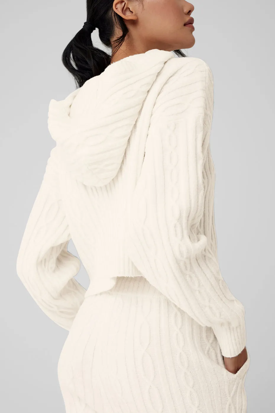 Cable Knit Winter Bliss Hoodie - Ivory