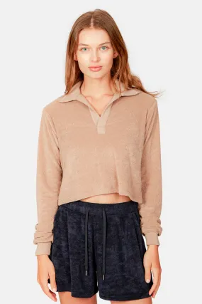 Charlie Cropped Long Sleeve Polo Camel