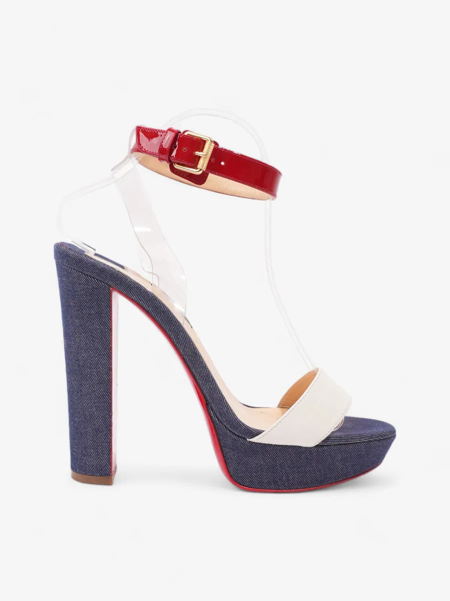 Christian Louboutin Cherry Sandals 140 White / Blue / Red Denim EU 39 UK 6