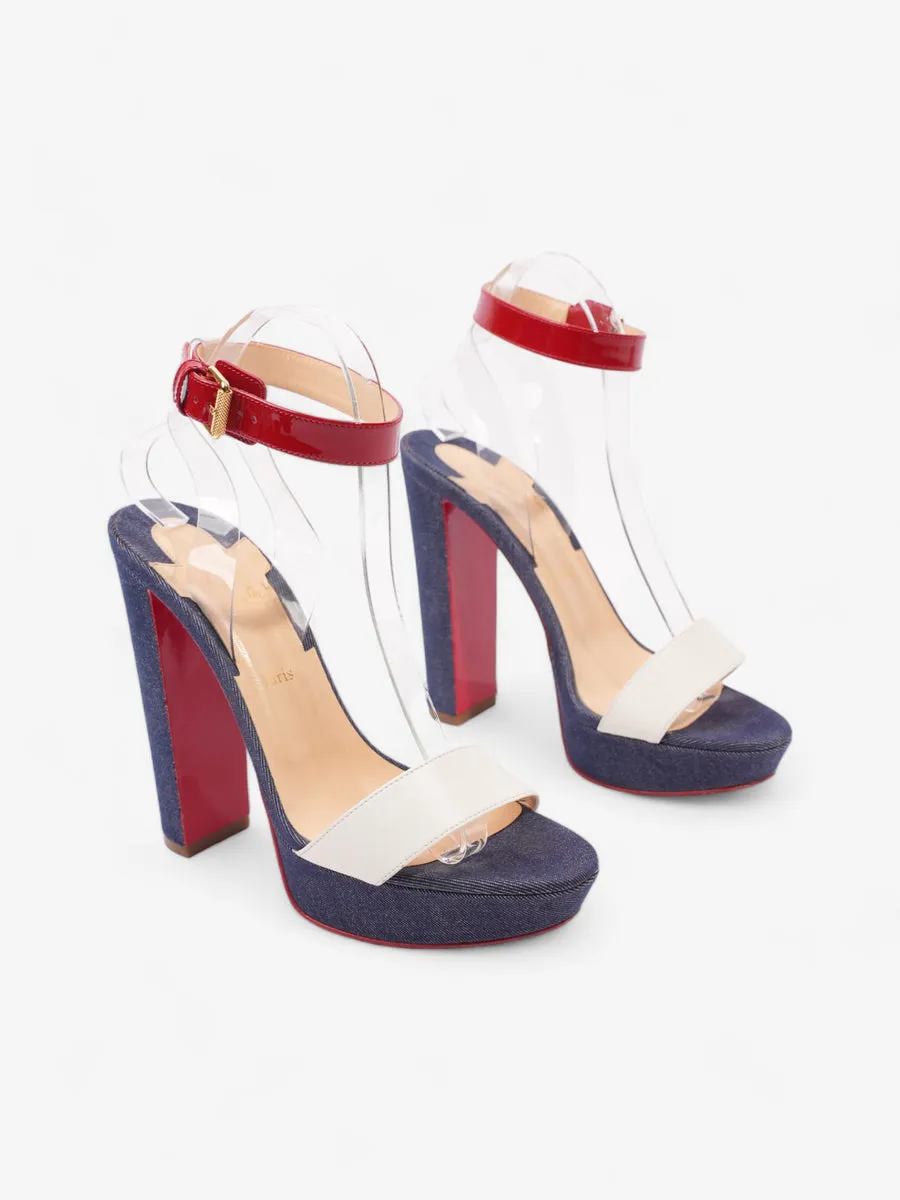 Christian Louboutin Cherry Sandals 140 White / Blue / Red Denim EU 39 UK 6