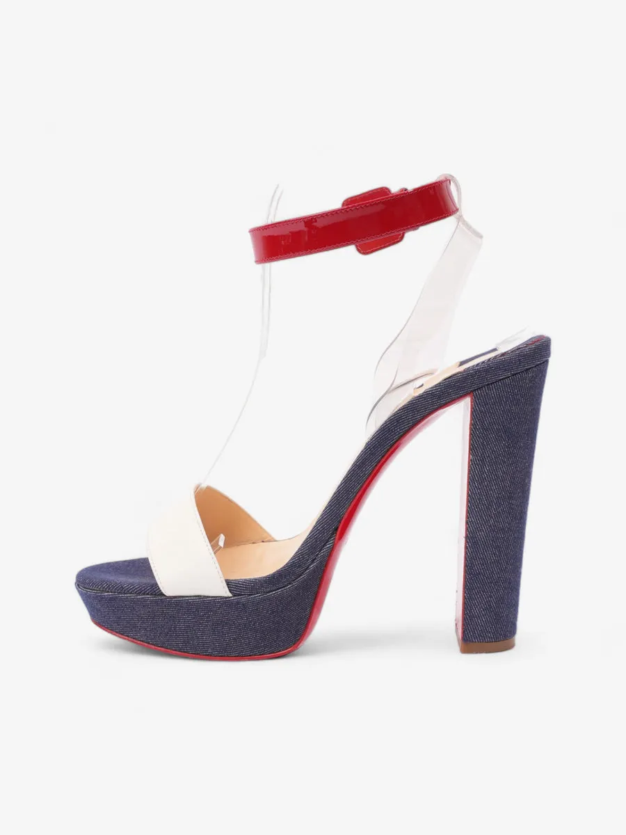 Christian Louboutin Cherry Sandals 140 White / Blue / Red Denim EU 39 UK 6