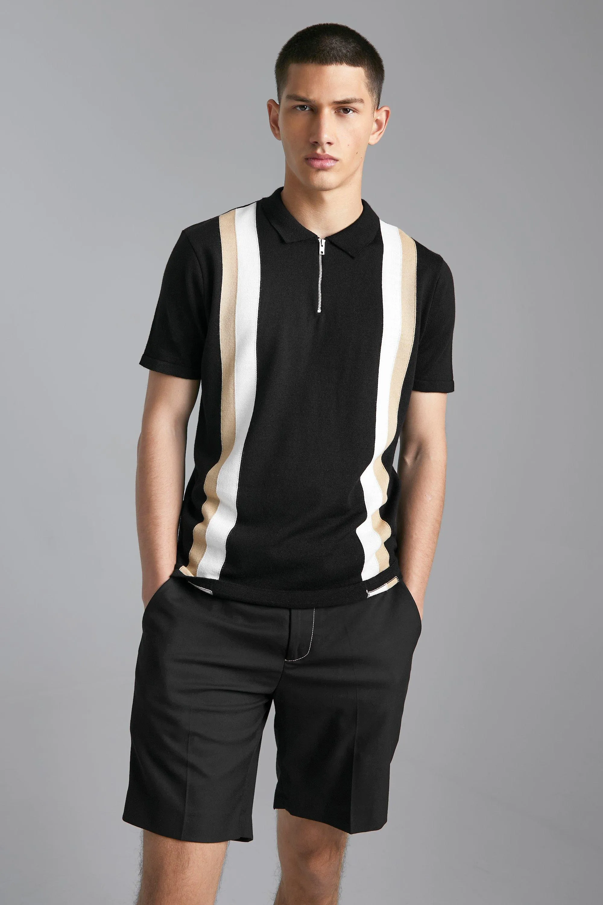 Colour Block Half Zip Knitted Polo