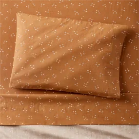 Crate&Barrel Cozy Cloud Twinkle Brulee Brown Washed Organic Cotton Toddler Sheet Set