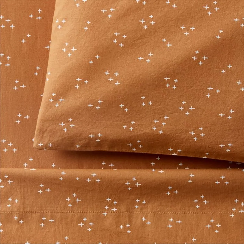 Crate&Barrel Cozy Cloud Twinkle Brulee Brown Washed Organic Cotton Toddler Sheet Set