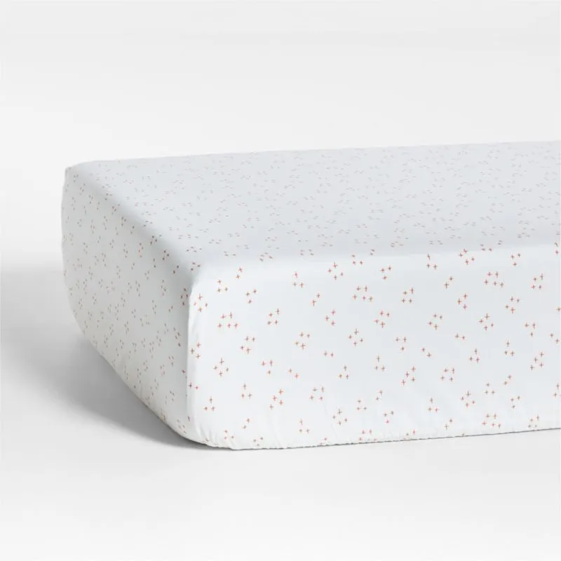 Crate&Barrel Cozy Cloud Twinkle Terracotta Pink Washed Organic Cotton Baby Crib Fitted Sheet