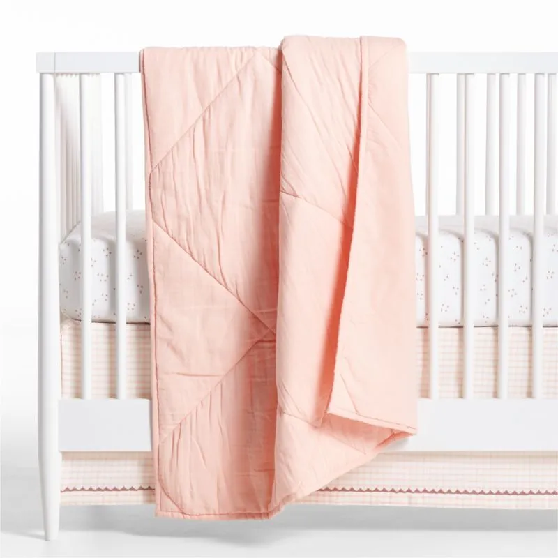 Crate&Barrel Cozy Cloud Twinkle Terracotta Pink Washed Organic Cotton Baby Crib Fitted Sheet