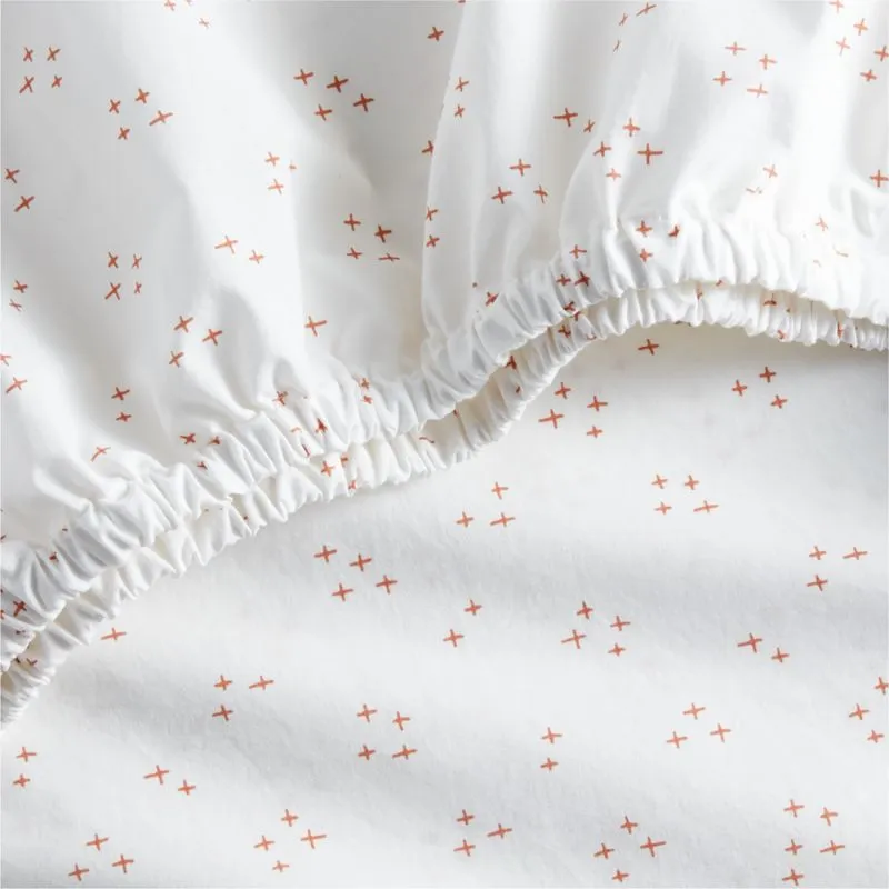 Crate&Barrel Cozy Cloud Twinkle Terracotta Pink Washed Organic Cotton Baby Crib Fitted Sheet