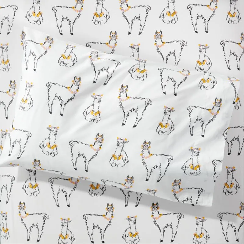 Crate&Barrel Peruvian Travel Organic Cotton Llama Kids Pillowcase