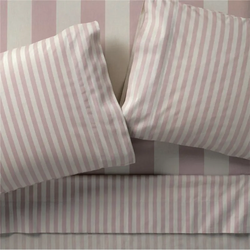 Crate&Barrel Riviera Moody Mauve Stripe Organic Cotton Kids Twin Sheet Set