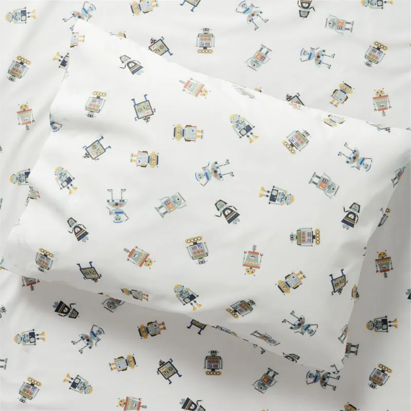 Crate&Barrel Stay Cool Modern Robot Organic Cotton Kids Pillowcase