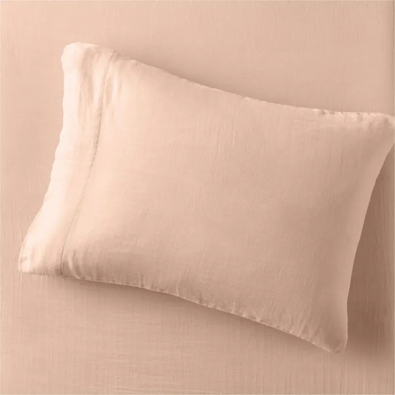 Crate&Barrel Supersoft Kids Elegant Pink Gauze Organic Cotton Pillowcase