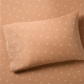 Crate&Barrel Supersoft Terracotta Leaf Print Organic Cotton Gauze Kids Pillowcase