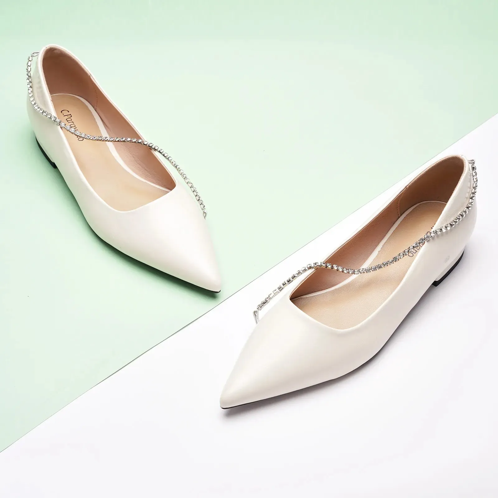 Crystal Chain Flats (Aida) White