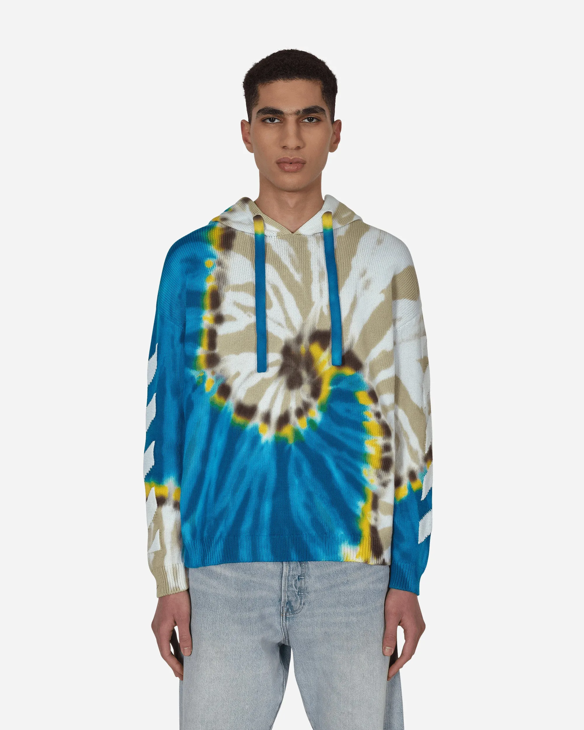 Diag Tie Dye Knit Hoodie Blue