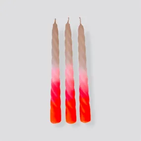 Dip Dye Twisted Taper Candles Set of 3 (Shades of Pomegranate)