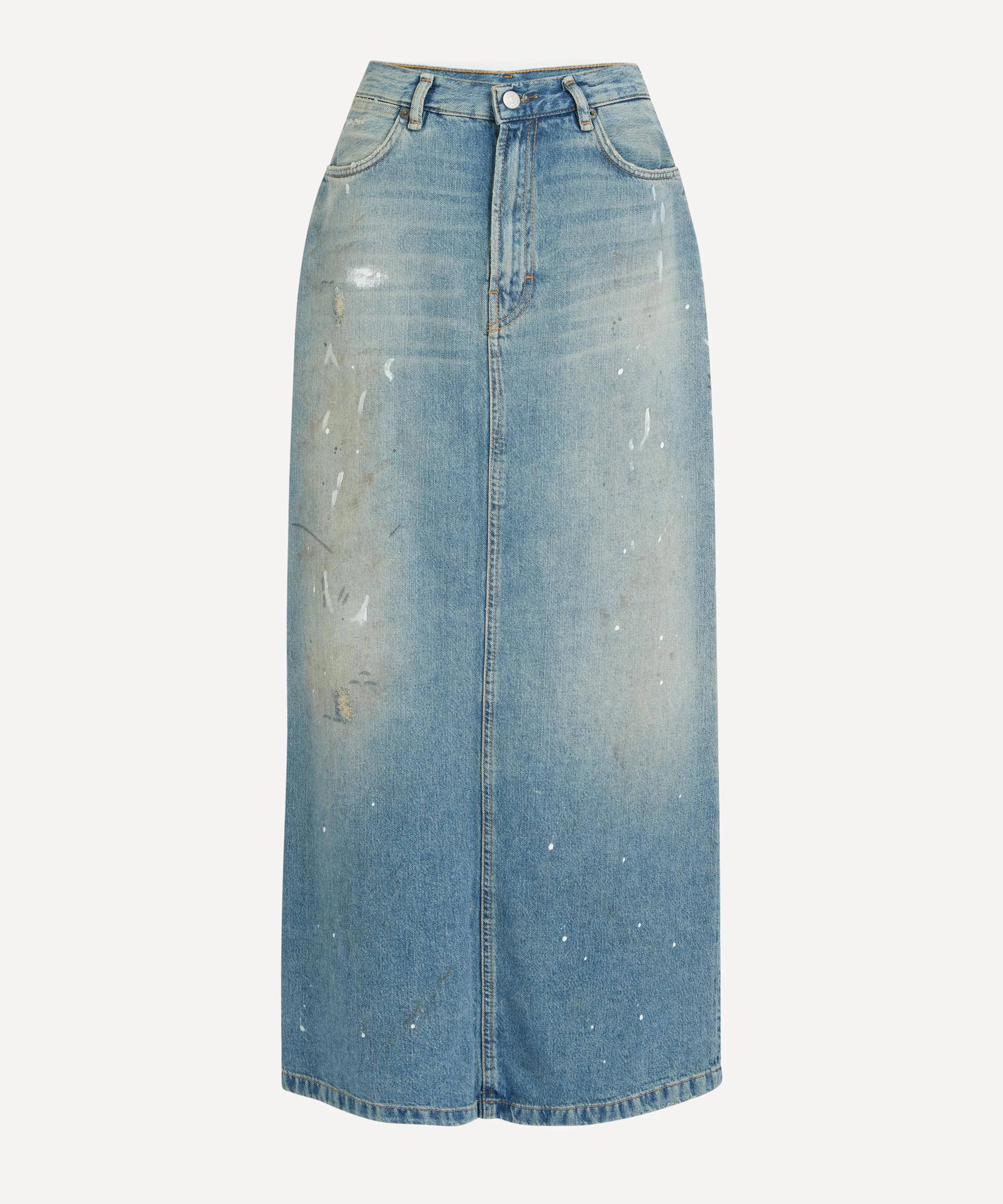 Distressed Denim Maxi Skirt