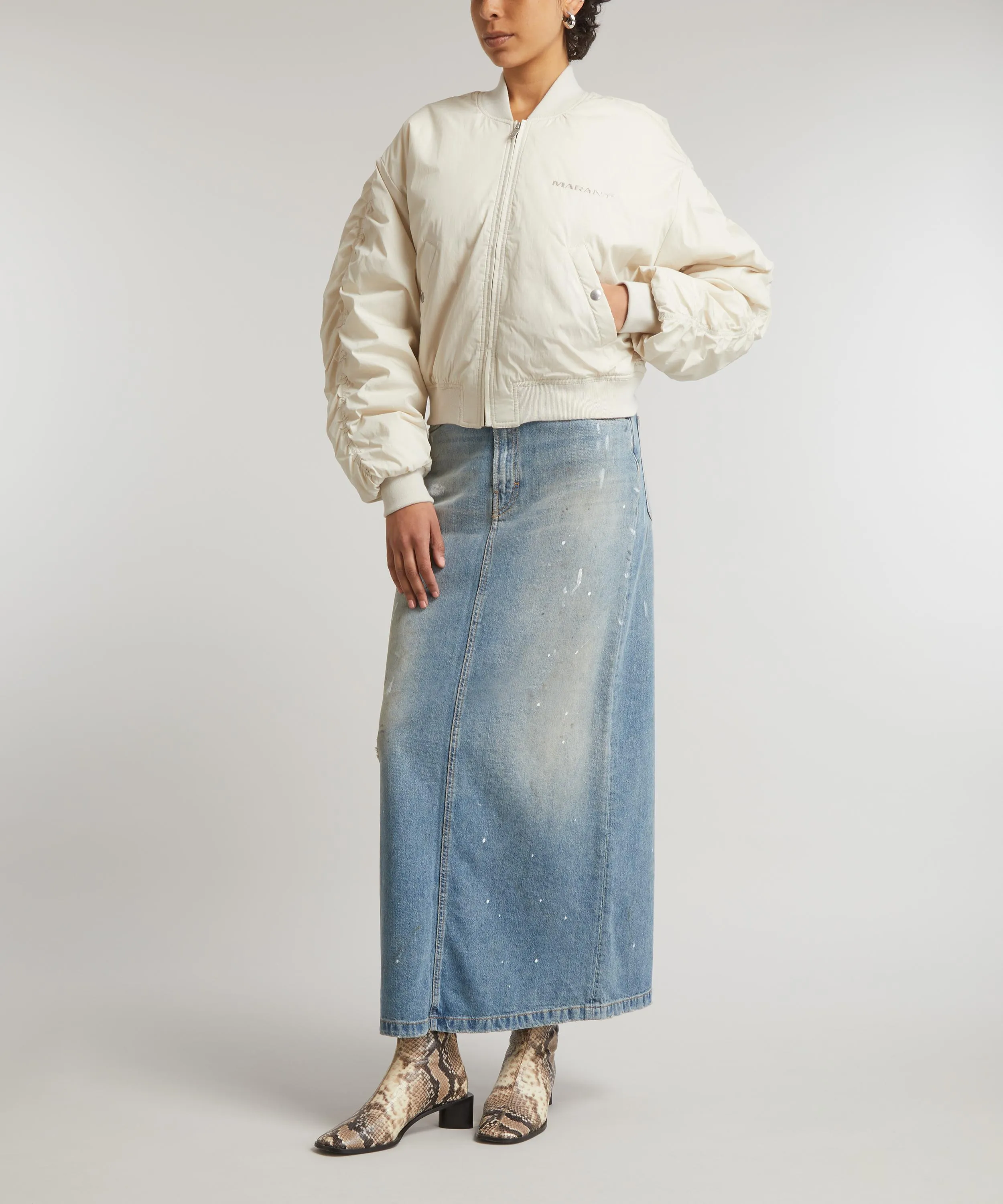 Distressed Denim Maxi Skirt