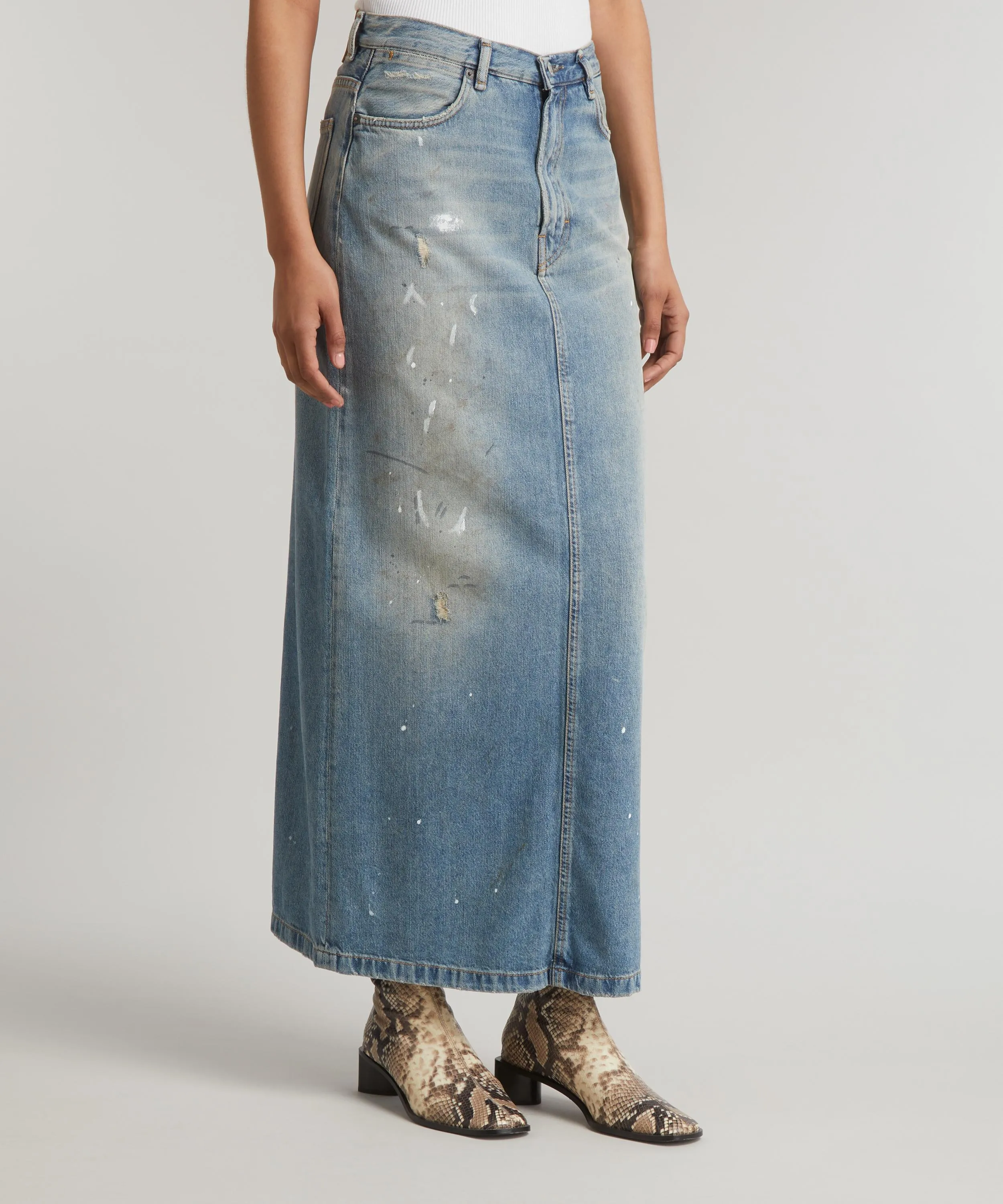 Distressed Denim Maxi Skirt