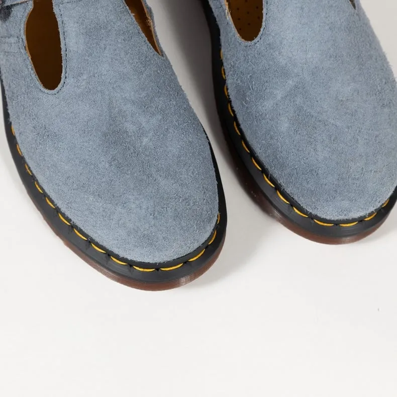 Dr. Martens T-Bar Suede Mary Jane (Washed Denim Long Napped Suede)