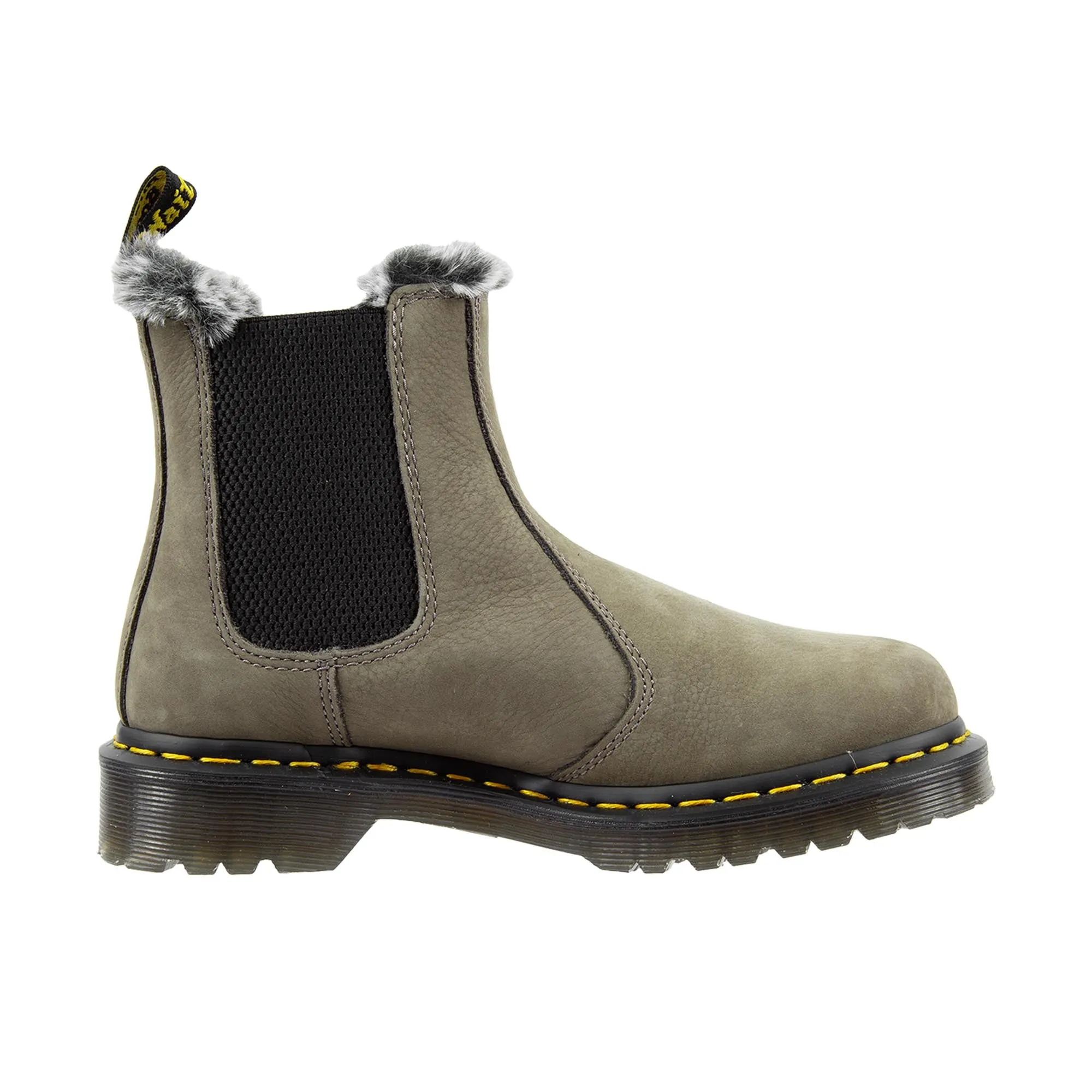 Dr Martens Womens 2976 Leonore Milled Nubuck Wp + Milo Fur Nickel Grey