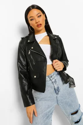 Faux Leather Belted Moto Jacket