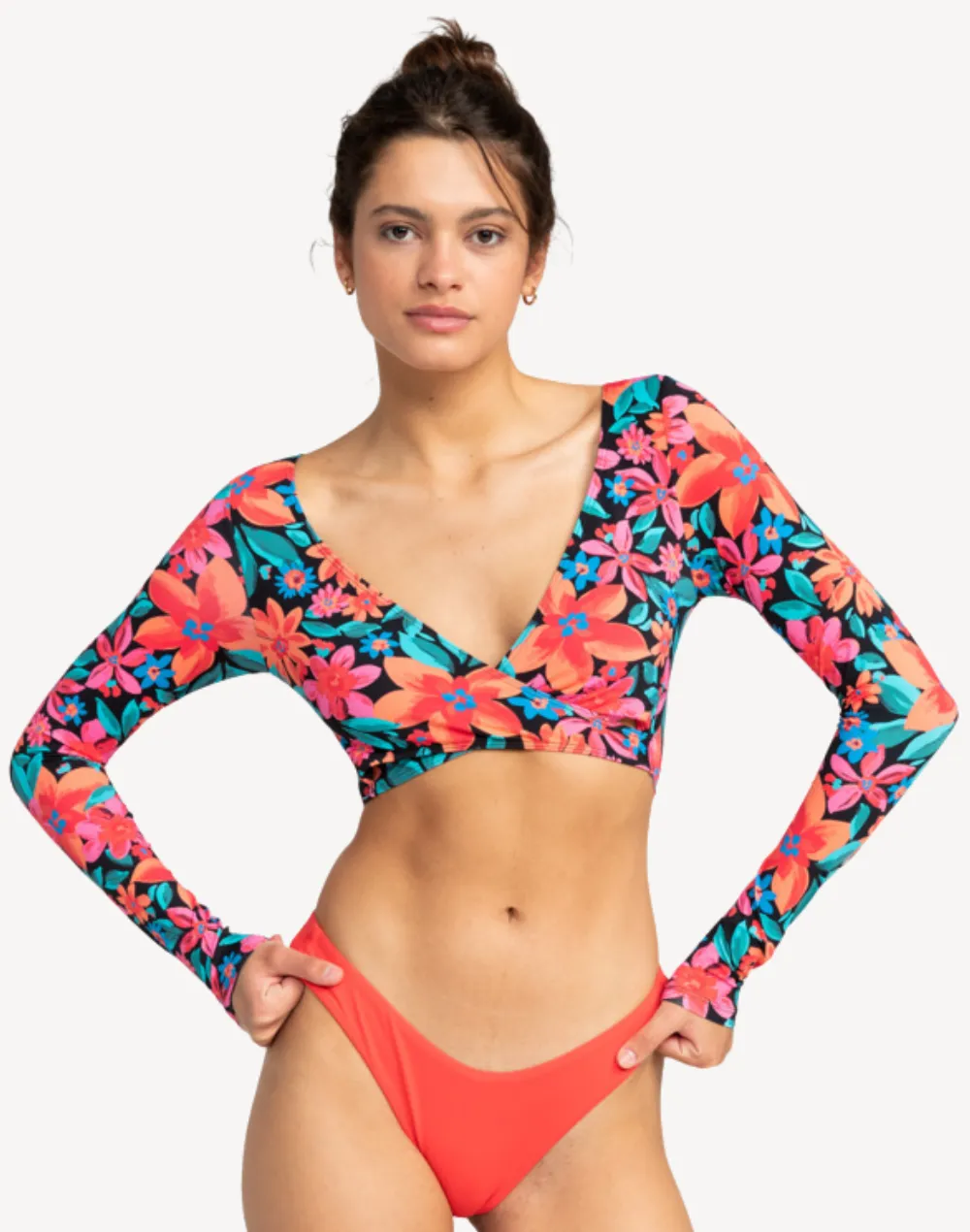 Floral Fiesta Long Sleeve Crop Bikini Top