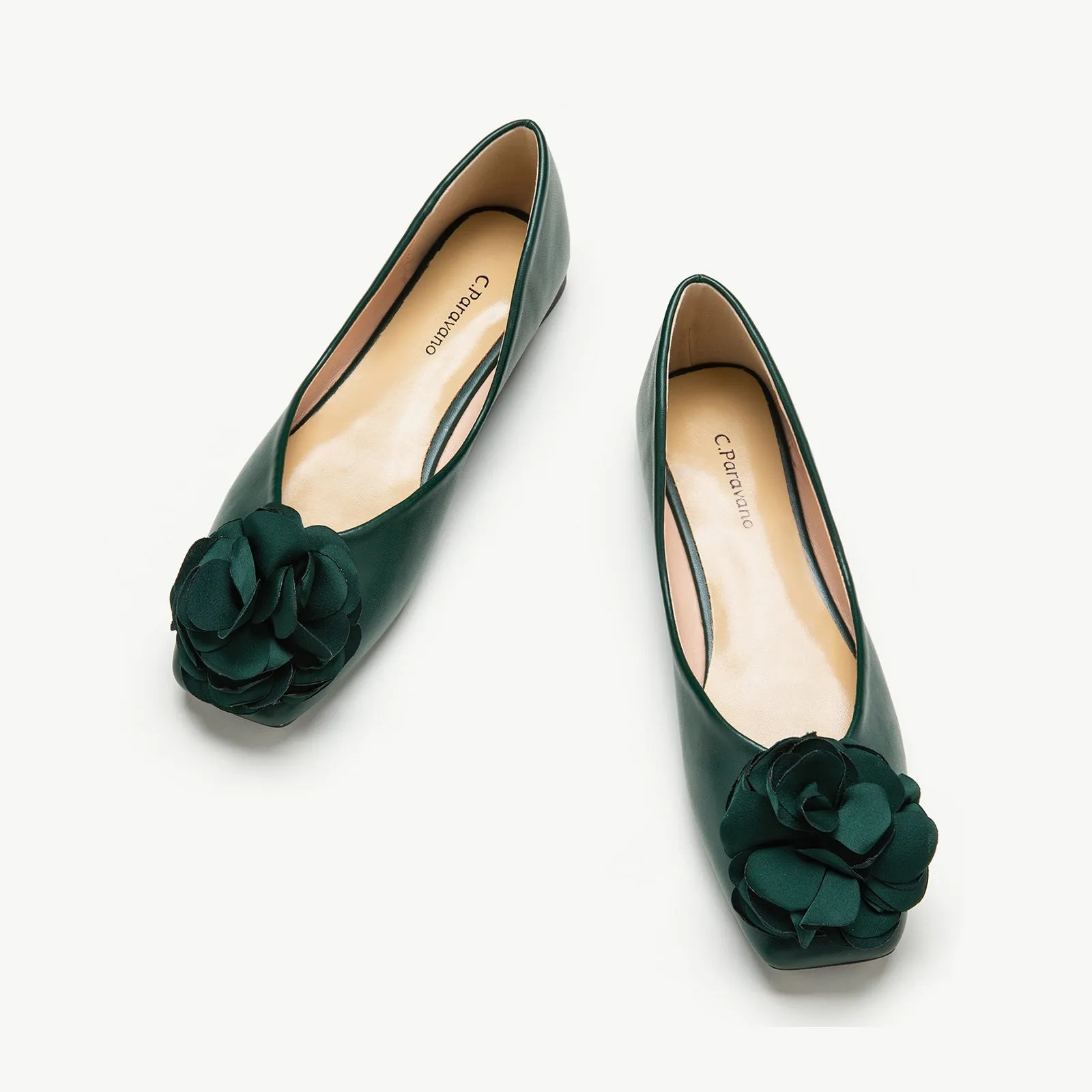 Flower Ballerina Flats (Eva) Dark Green