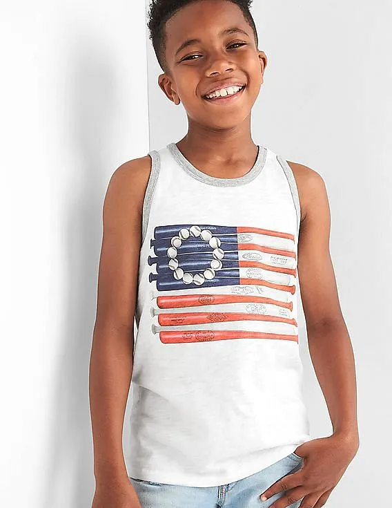 GAP Boys White Graphic Slub Tank