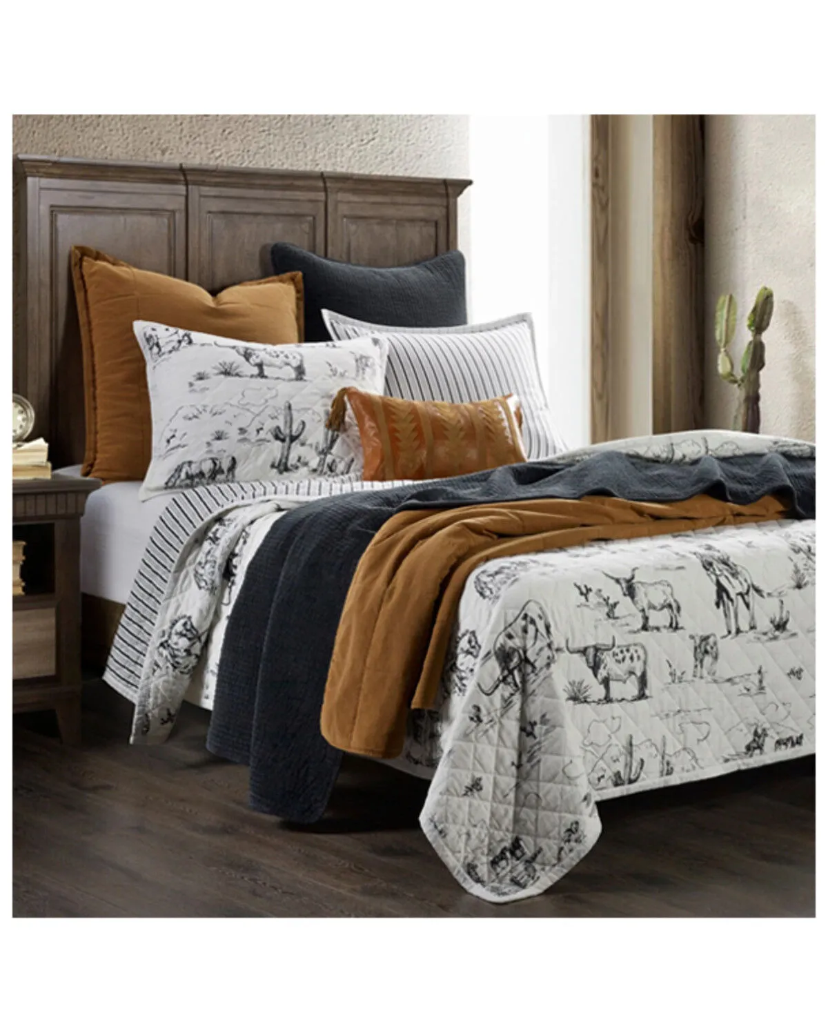 HiEnd Accents Black Ranch Life Western Toile Reversible 2-Piece Twin Quilt Set