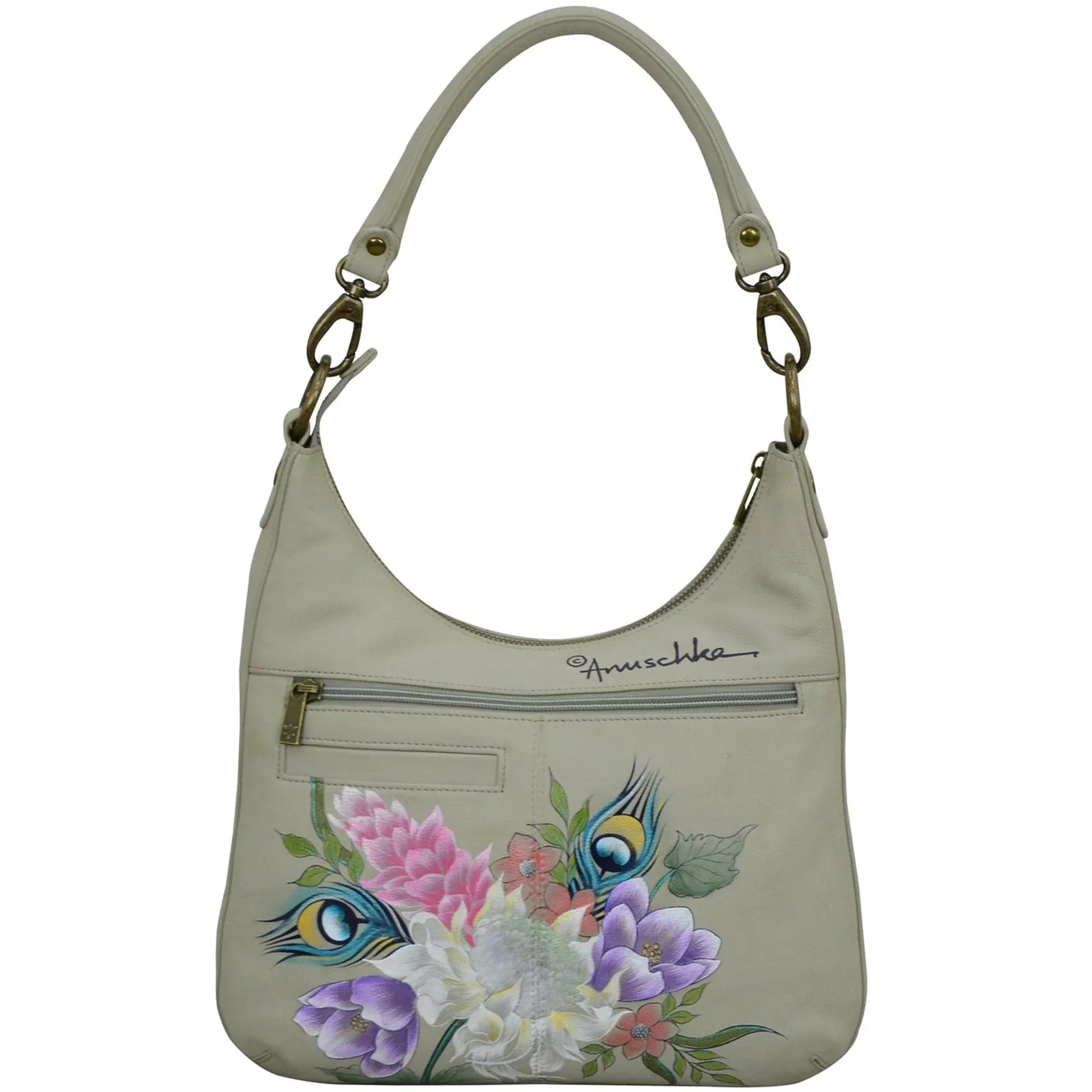 Leather Hand Painted Convertible Slim Hobo with Crossbody Strap - Regal Peacock (662)