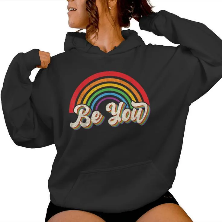 Lgbtq Be You Gay Pride Lgbt Ally Rainbow Flag Retro Vintage Women Hoodie