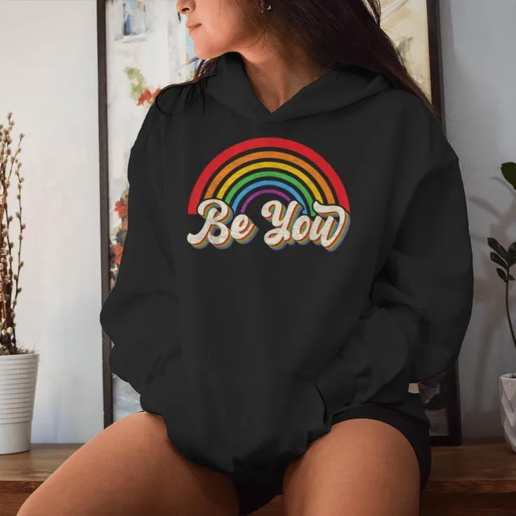 Lgbtq Be You Gay Pride Lgbt Ally Rainbow Flag Retro Vintage Women Hoodie