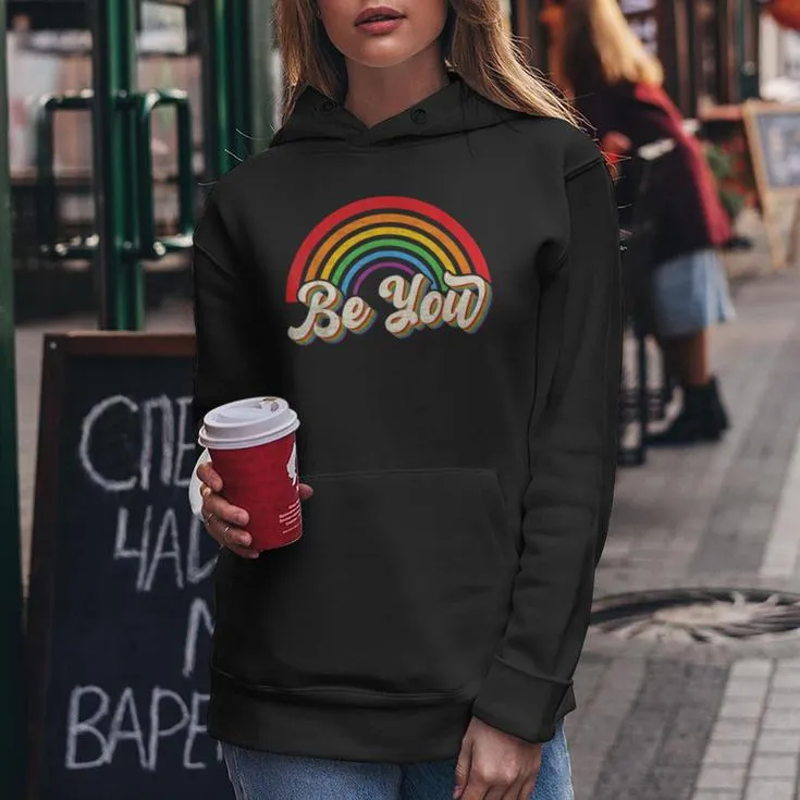 Lgbtq Be You Gay Pride Lgbt Ally Rainbow Flag Retro Vintage Women Hoodie