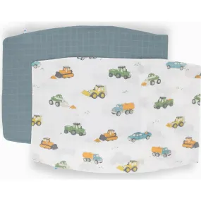 Little Unicorn Cotton Muslin Pillowcase, Trucks (Pack Of 2)