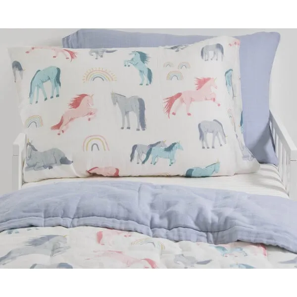 Little Unicorn Cotton Muslin Pillowcase, Unicorns (Pack Of 2)