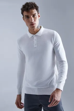 Long Sleeve Button Down Knit Polo