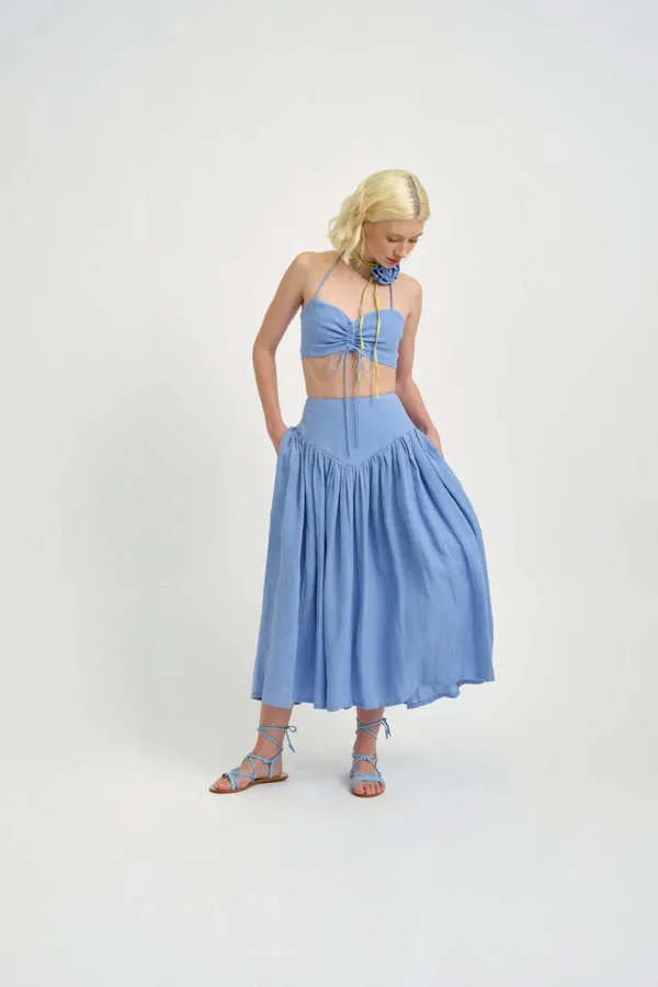 Lucille Linen Skirt - Blue