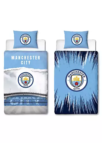 Manchester City FC Blue Moon Single Panel 100% Cotton Reversible Duvet Cover Set | Kaleidoscope